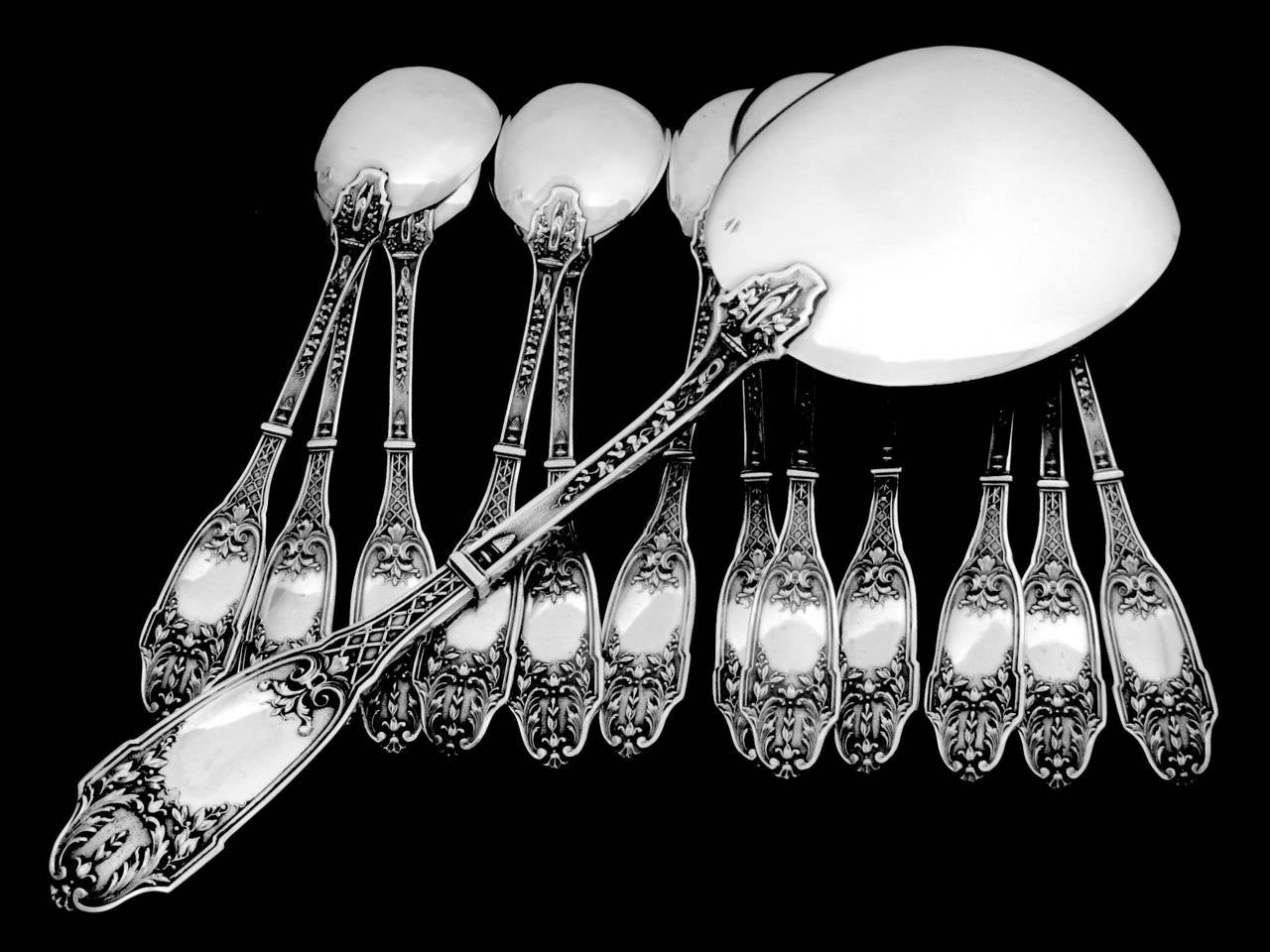 Boivin Fabulous French All Sterling Silver Ice Cream Set 13 pc Swans 3