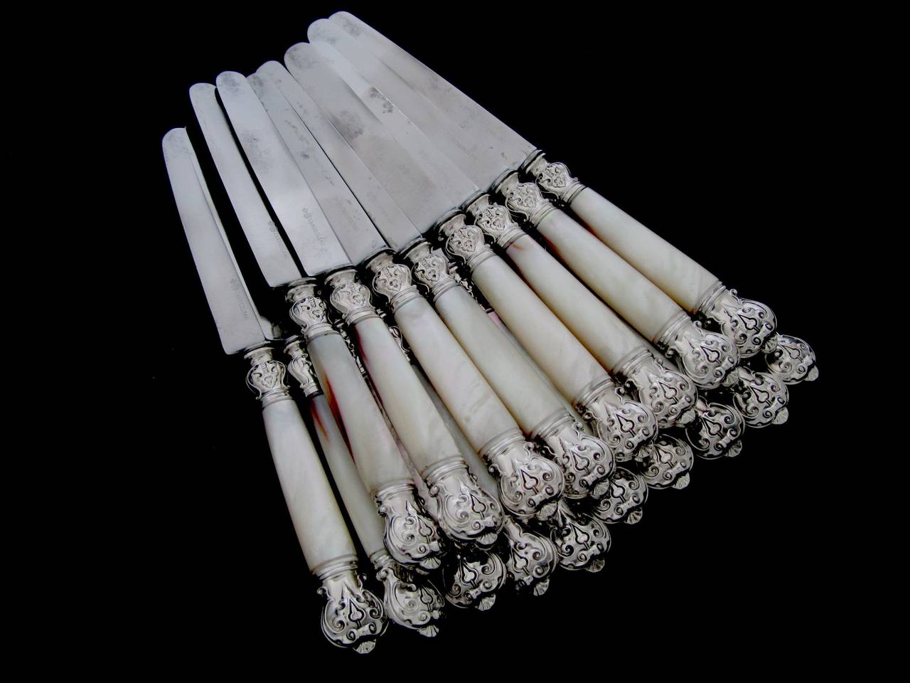 Cardeilhac French Sterling Silver & Pearl Entremet Knife Set 18 pc Napoleon III 3