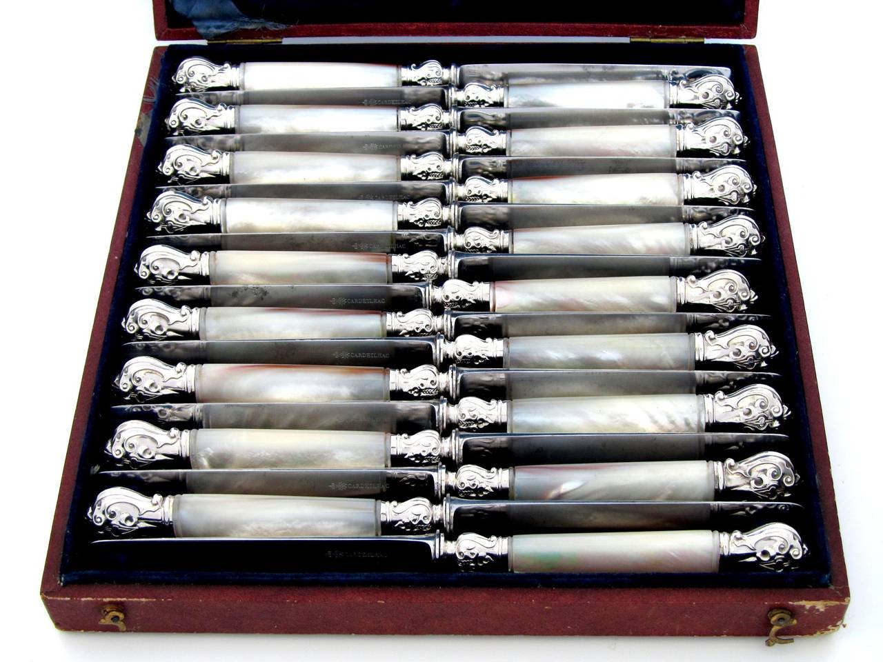 Cardeilhac French Sterling Silver & Pearl Entremet Knife Set 18 pc Napoleon III 2