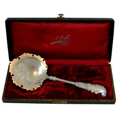 Coignet Fabulous French All Sterling Silver Strawberry Spoon original box Rococo