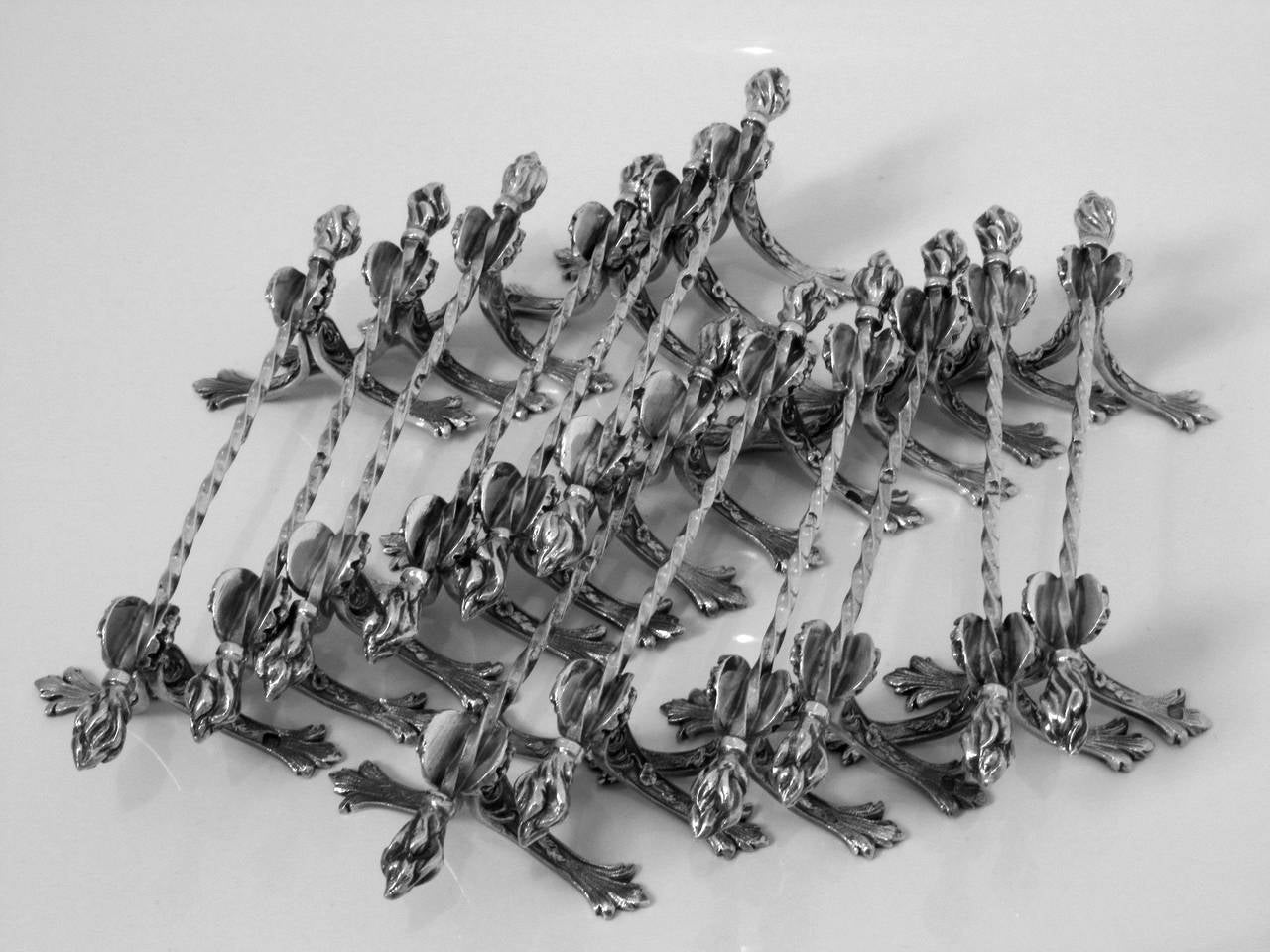 Empire Queille Amazing French All Sterling Silver Knife Rests Set 12 pc Torches Model