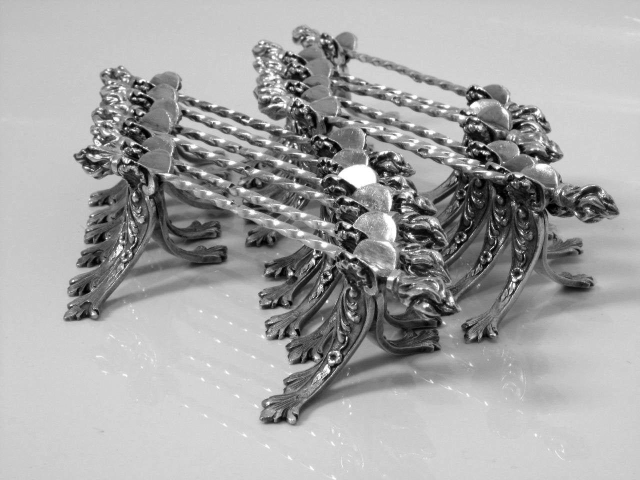 Women's or Men's Queille Amazing French All Sterling Silver Knife Rests Set 12 pc Torches Model