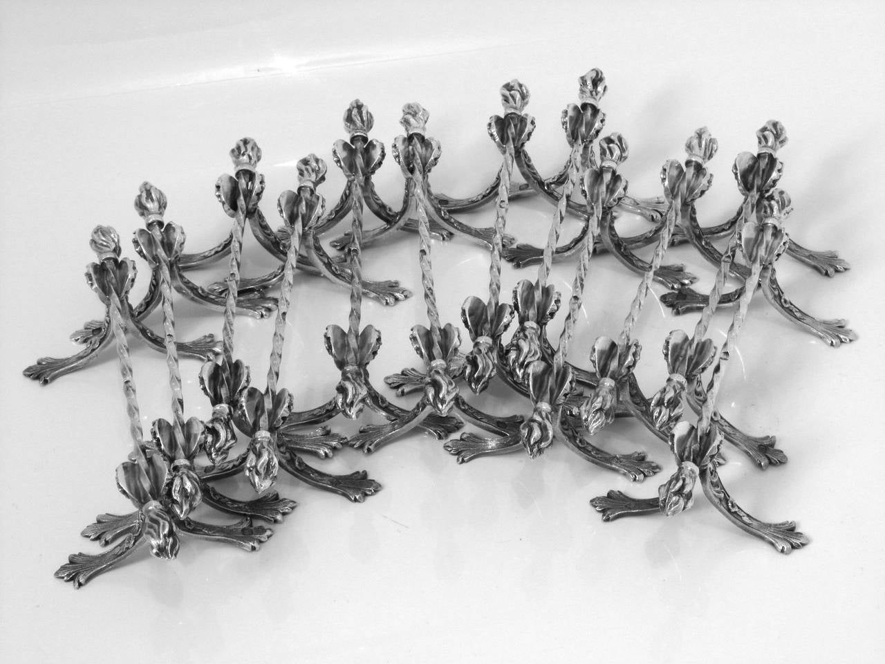Queille Amazing French All Sterling Silver Knife Rests Set 12 pc Torches Model 3