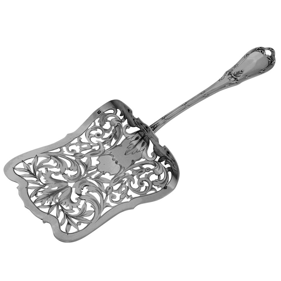 Coignet French All Sterling Silver Asparagus Pastry Server Louis XVI Pattern For Sale