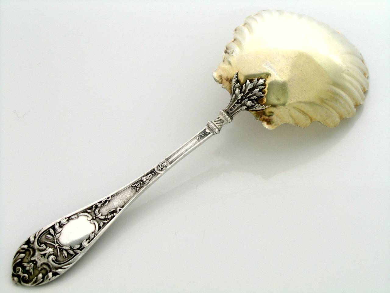 Neoclassical Fabulous French All Sterling Silver 18K Gold Serving Spoon w/Original Box Torch For Sale