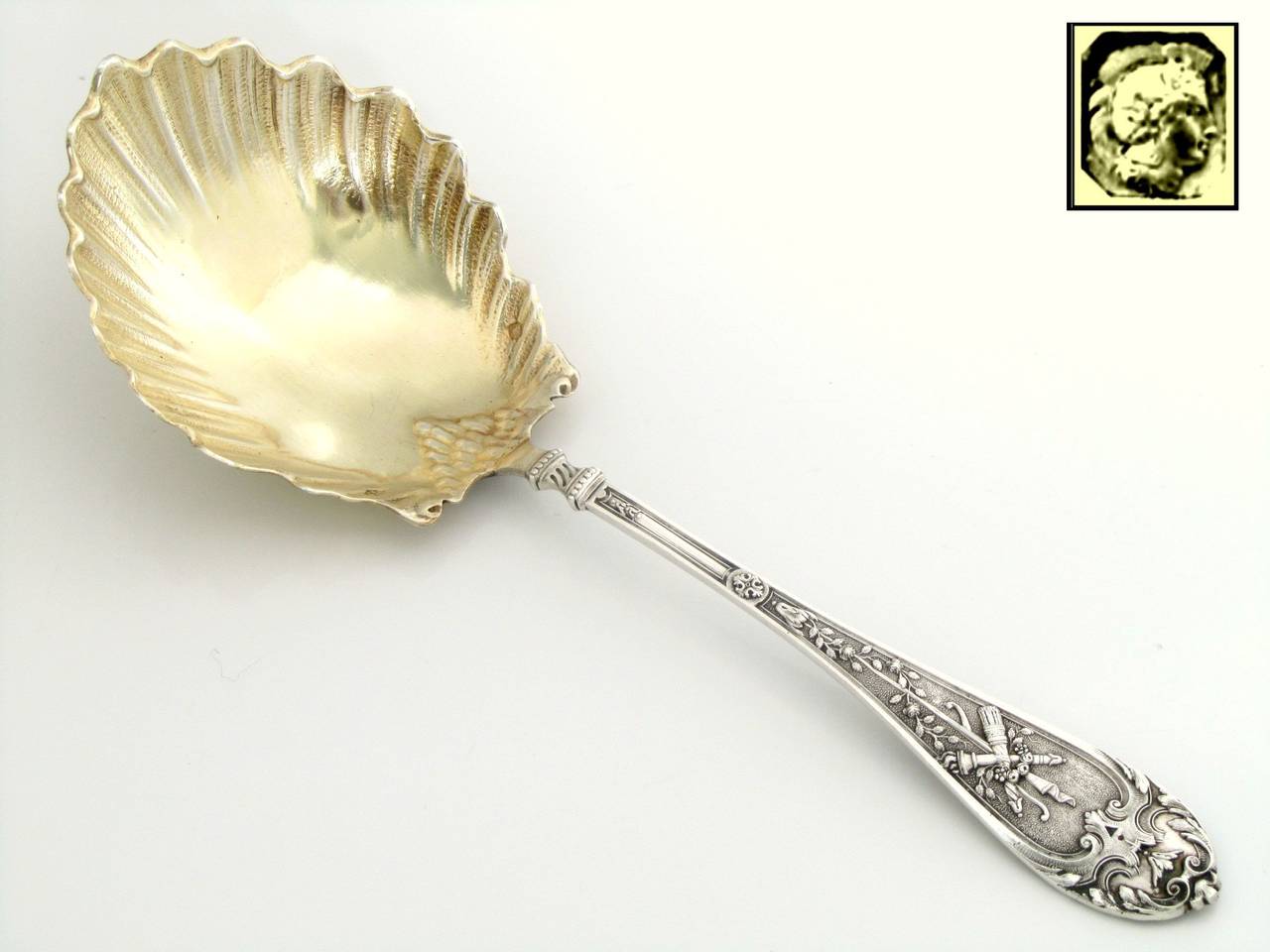 Women's or Men's Fabulous French All Sterling Silver 18K Gold Serving Spoon w/Original Box Torch For Sale