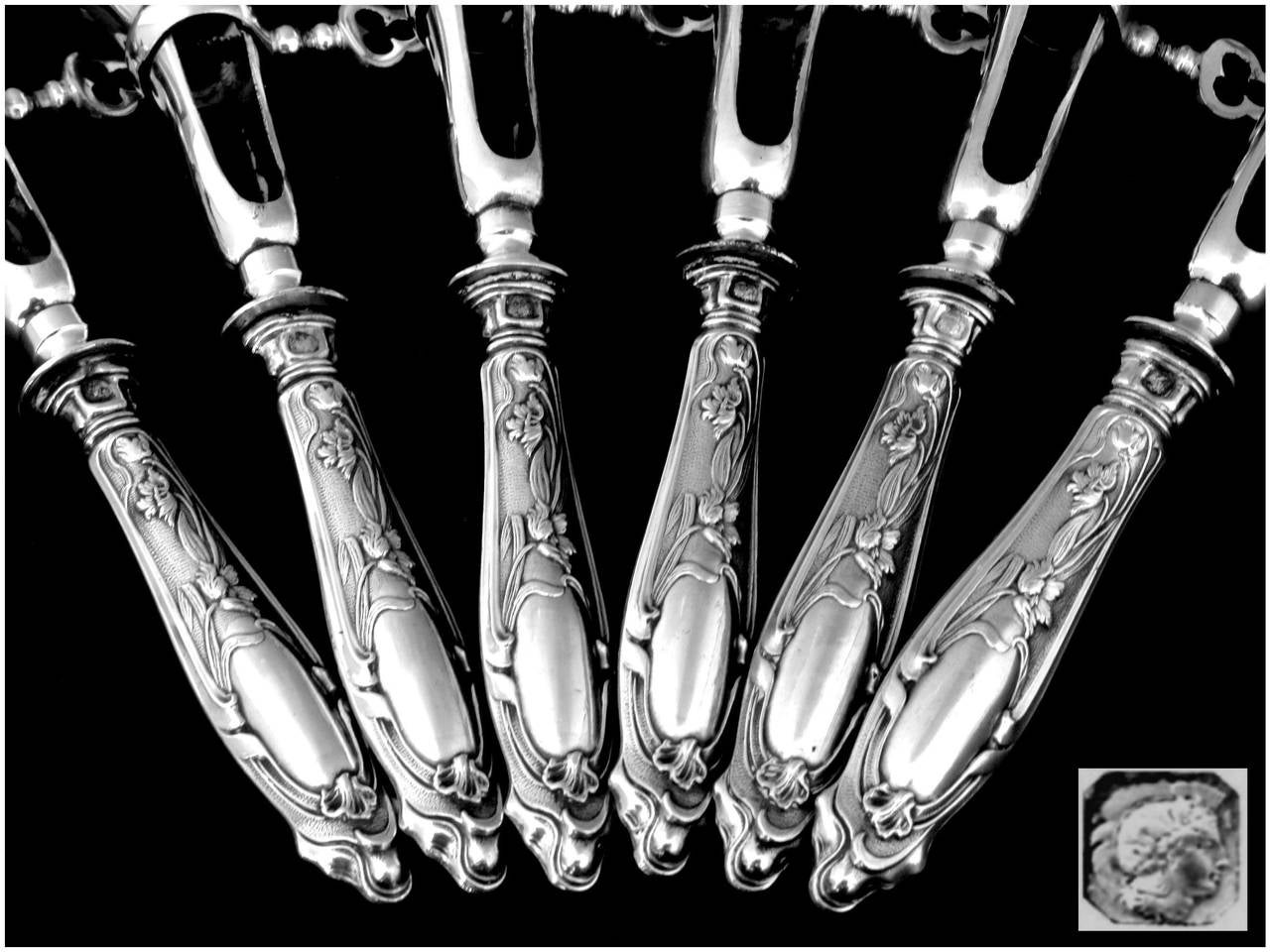 Lapeyre Gorgeous French Sterling Silver Cutlet Holders Set 6 pc Art Nouveau 3