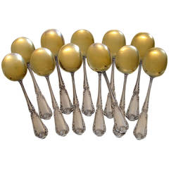 Boyer for Puiforcat French All Sterling Silver Ice Cream Spoons 12 pc Pompadour
