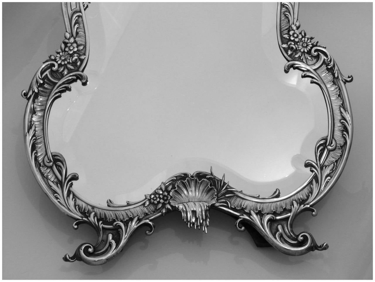 Imposing French Sterling Silver Rococo Vanity Dressing Table Mirror For Sale 3