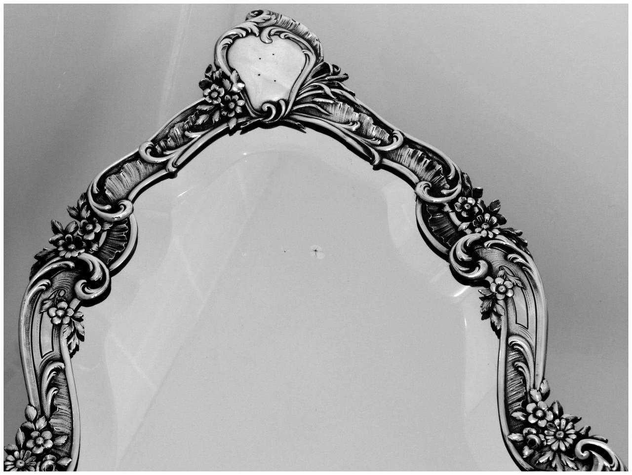 Imposing French Sterling Silver Rococo Vanity Dressing Table Mirror For Sale 2