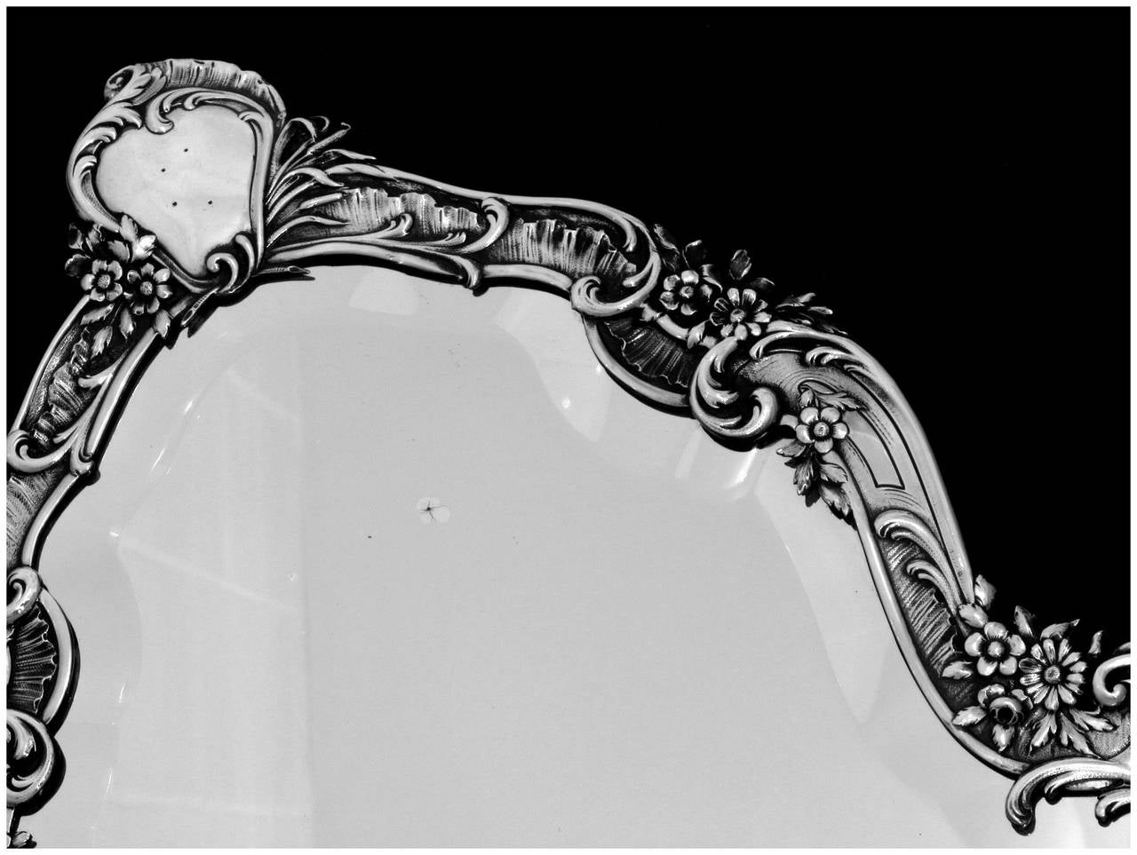 Imposing French Sterling Silver Rococo Vanity Dressing Table Mirror For Sale 1