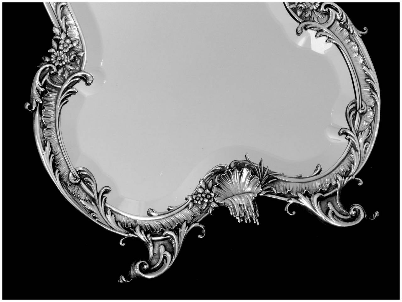 Imposing French Sterling Silver Rococo Vanity Dressing Table Mirror For Sale 6