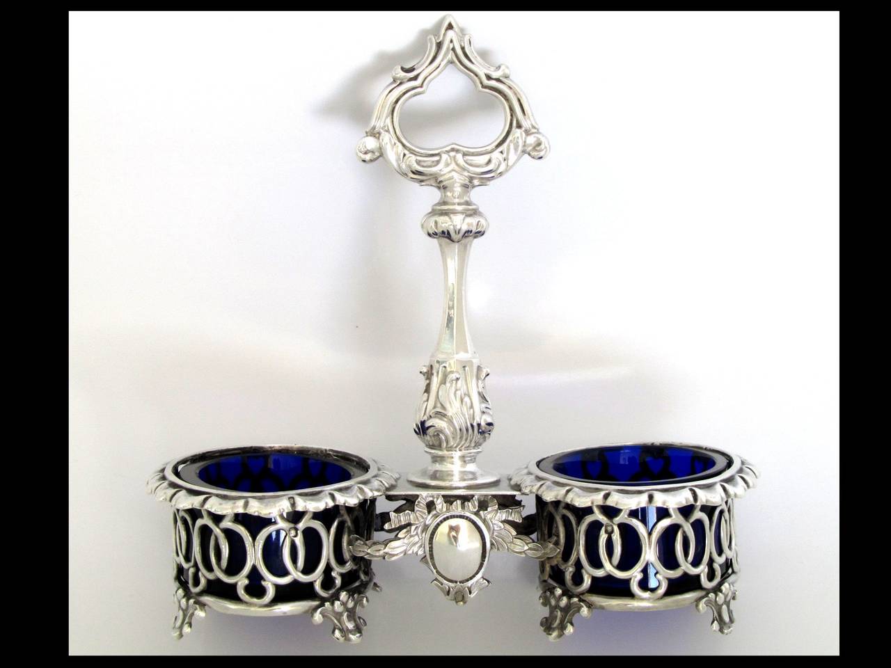 Debain Top Quality French Sterling Silver and Cobalt Glass Open Salt Caddy 3