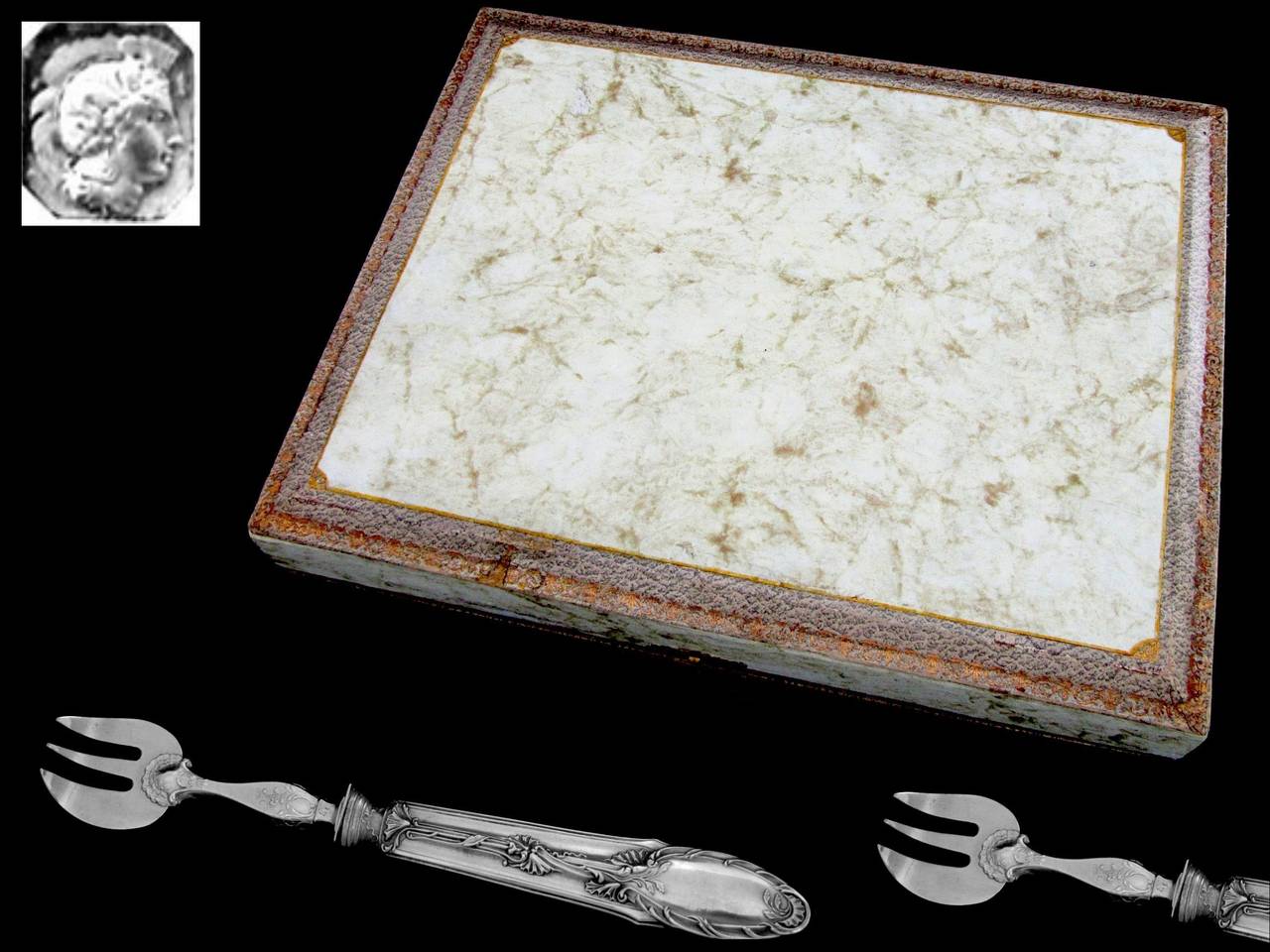 Gorgeous French Sterling Silver Oyster Forks 12 piece original box Rococo 3