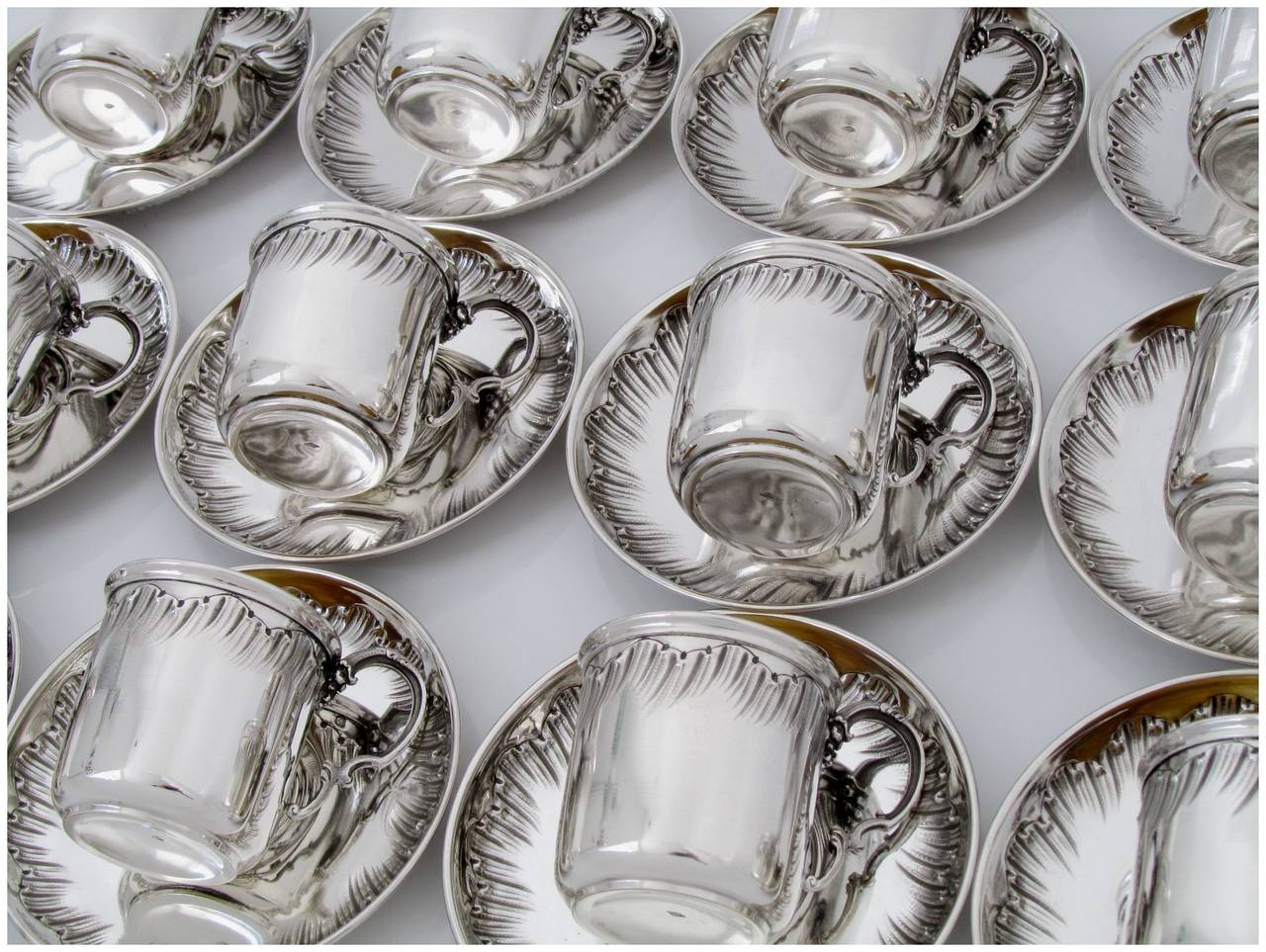 Boulenger Rare French Sterling Silver Vermeil Twelve Coffee Tea Cups Saucers 3
