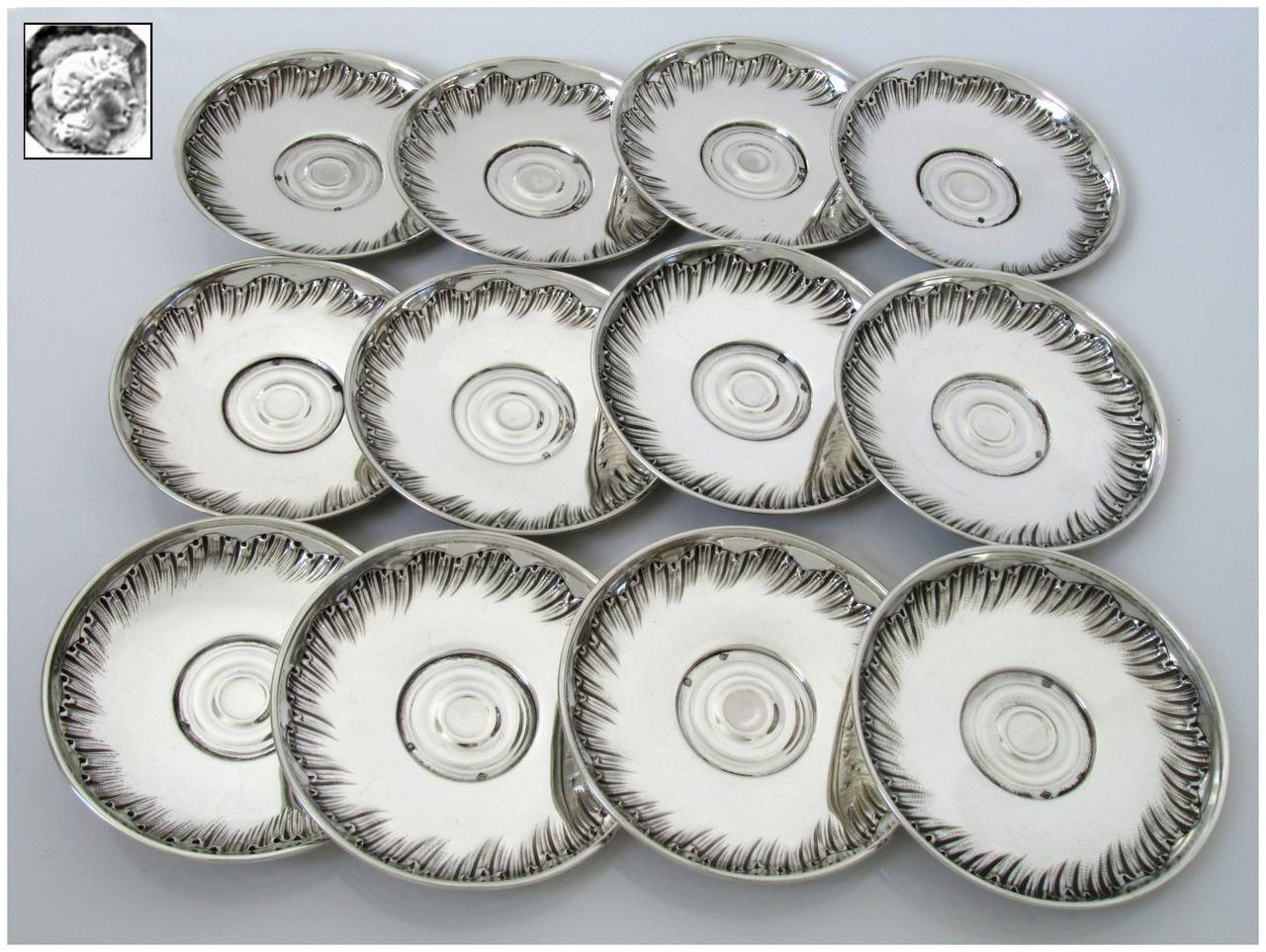 Women's or Men's Boulenger Rare French Sterling Silver Vermeil Twelve Coffee Tea Cups Saucers