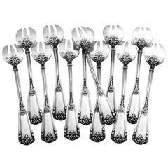 Soufflot Antique French All Sterling Silver Oyster Forks Set 12 pc