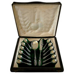 Soufflot French All Sterling Silver Vermeil Ice Cream Set 14 pc Box Dolphins