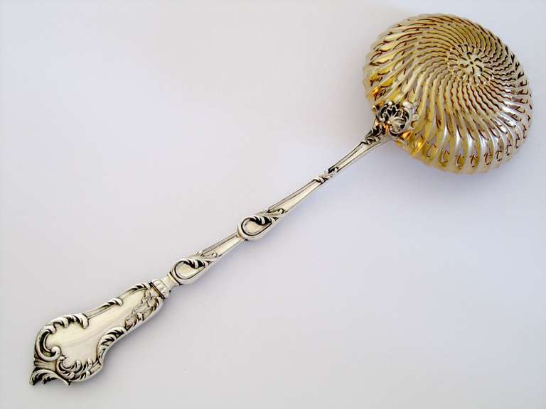 Women's or Men's SOUFFLOT Gorgeous French All Sterling Silver Vermeil Sugar Sifter Spoon Rococo