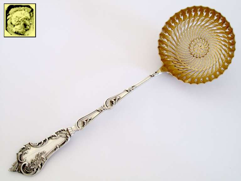 Art Nouveau SOUFFLOT Gorgeous French All Sterling Silver Vermeil Sugar Sifter Spoon Rococo