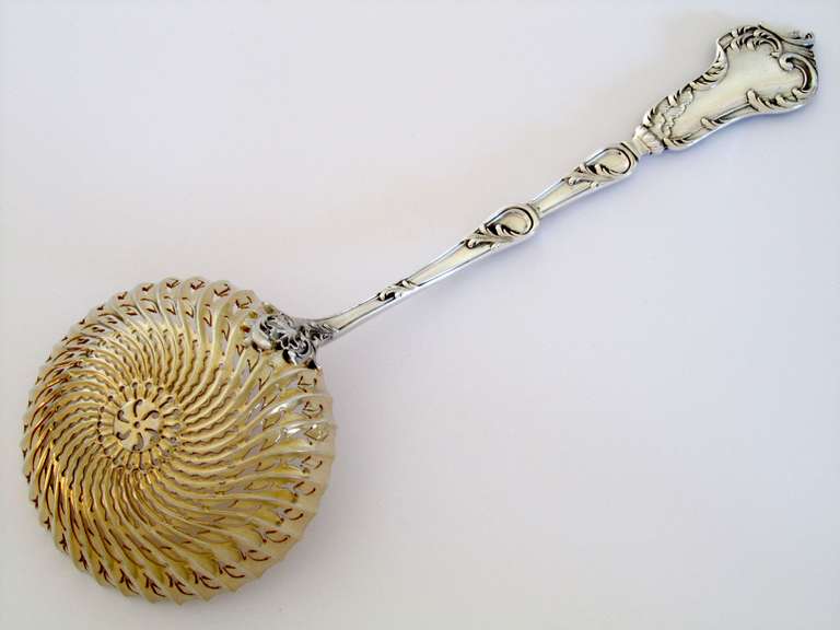 SOUFFLOT Gorgeous French All Sterling Silver Vermeil Sugar Sifter Spoon Rococo 1