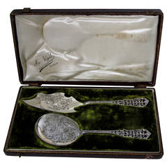Antique Fabulous French All Sterling Silver Ice Cream Servers 2 pc w/box Chimera