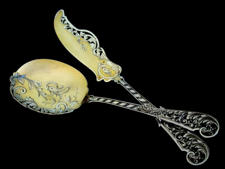 SOUFFLOT Top French All Sterling Silver Vermeil Ice Cream Set 2 pc w/box Rococo 3
