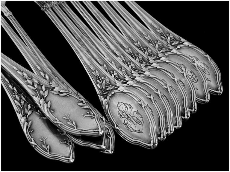 SOUFFLOT Antique French All Sterling Silver Oyster Forks 12 pc Louis XVI Pattern For Sale 4
