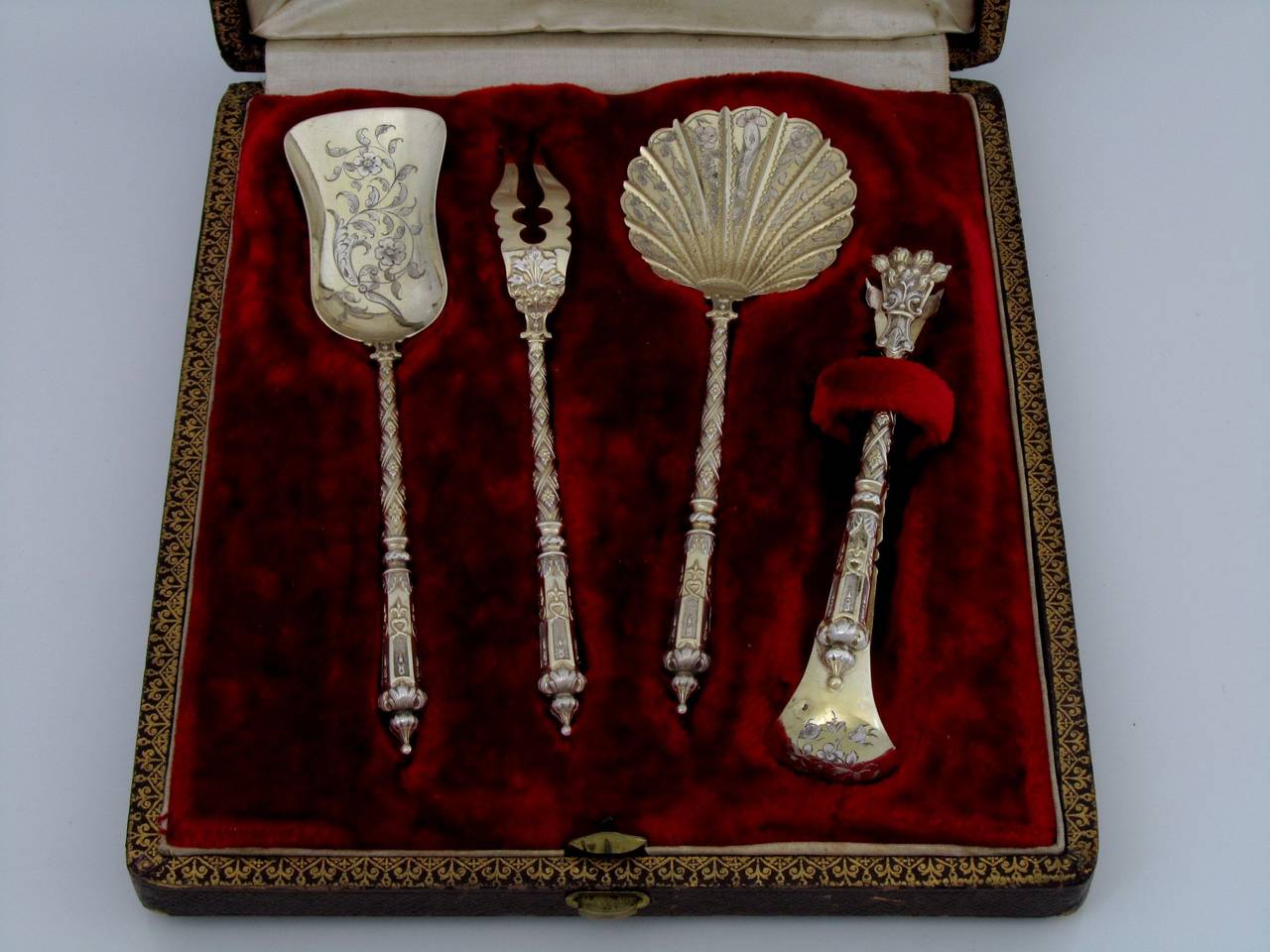 Gabert French All Sterling Silver Vermeil Dessert Set 4 pc w/box Russian-style 1