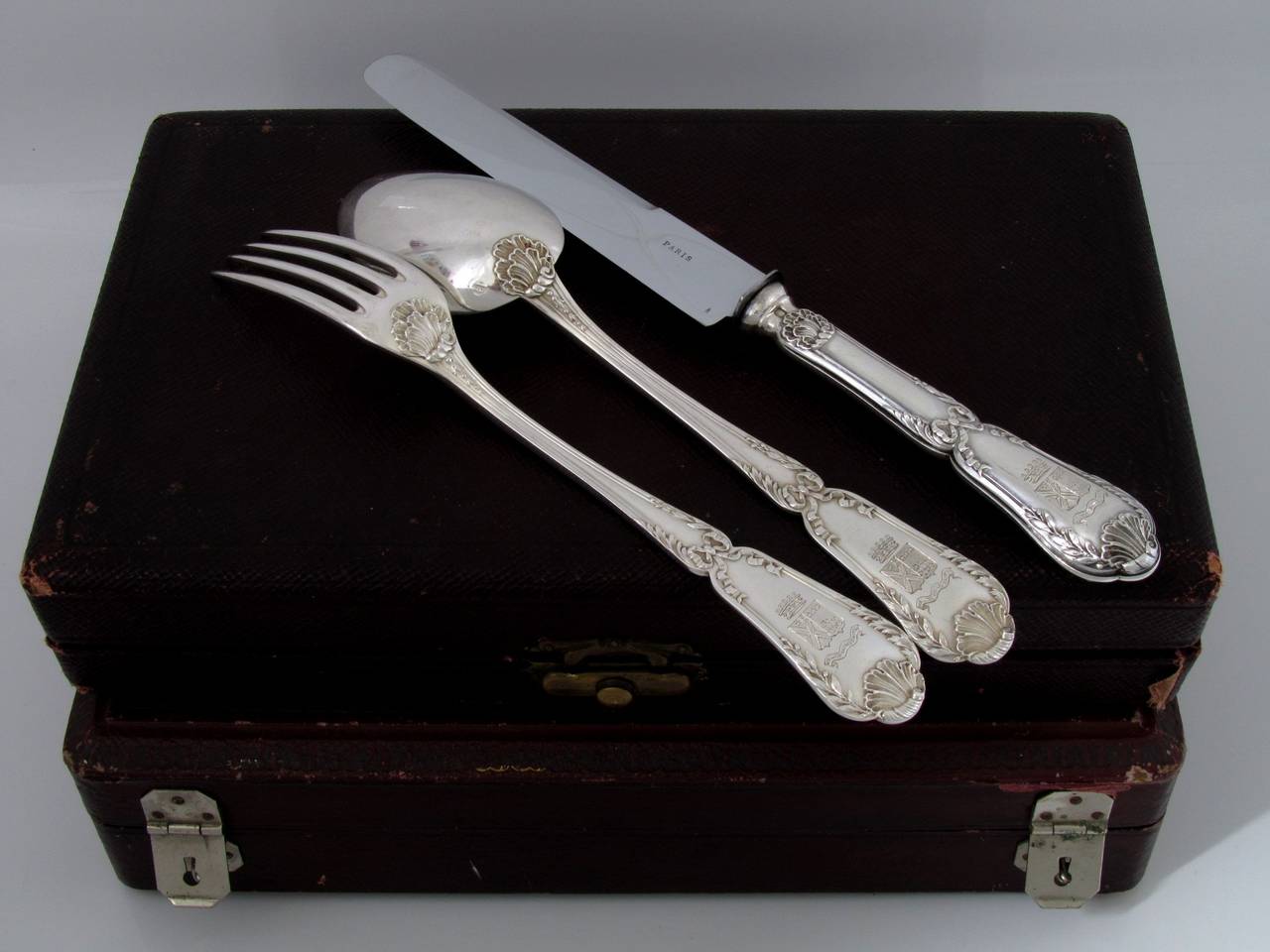 Puiforcat French Sterling Silver Dinner Flatware Set 36 pc w/Chests Baron Crest 5