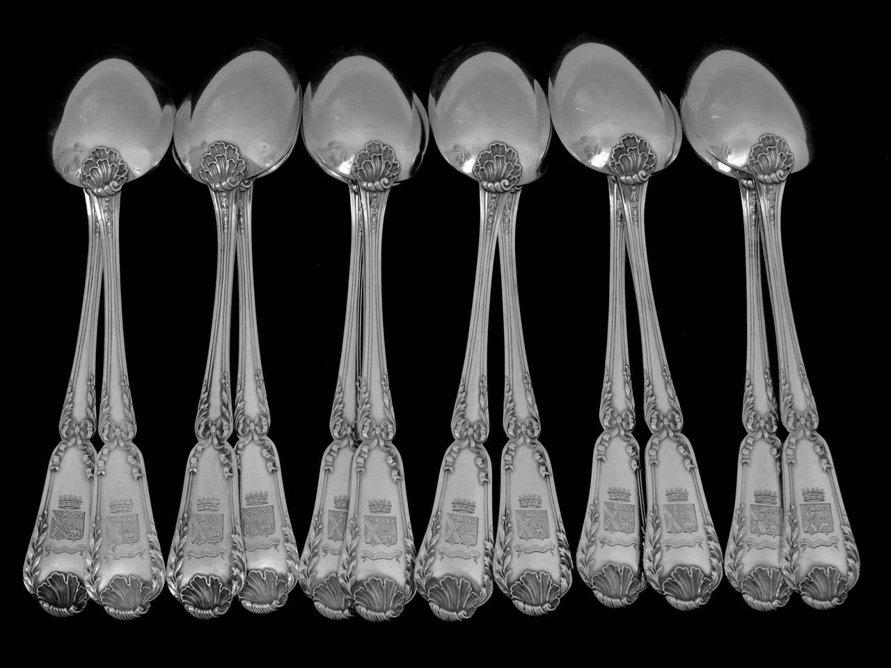 Puiforcat French Sterling Silver Dinner Flatware Set 36 pc w/Chests Baron Crest 2