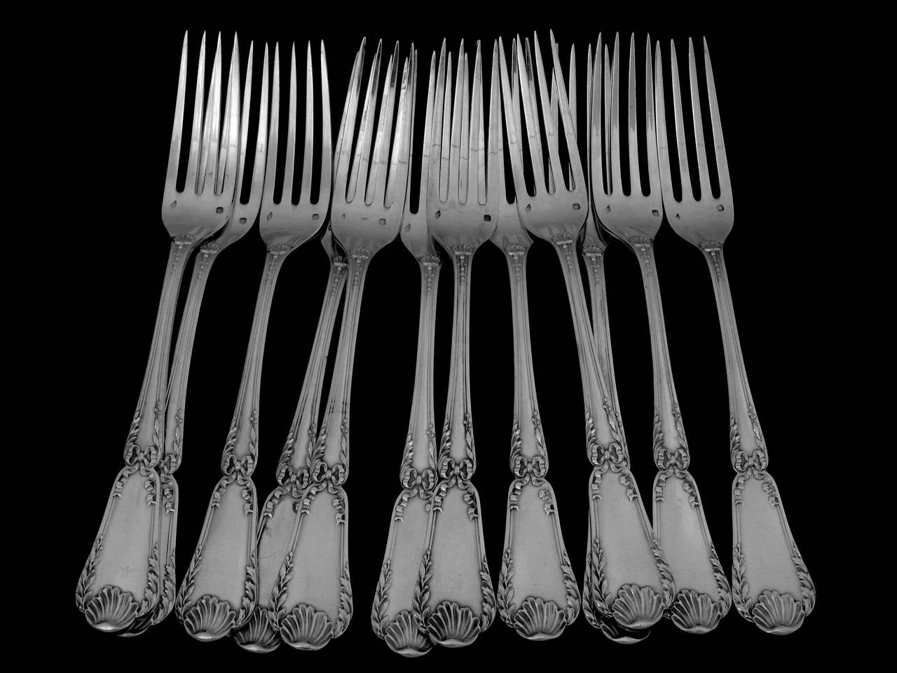 Women's or Men's Puiforcat French Sterling Silver Dinner Flatware Set 36 pc w/Chests Baron Crest