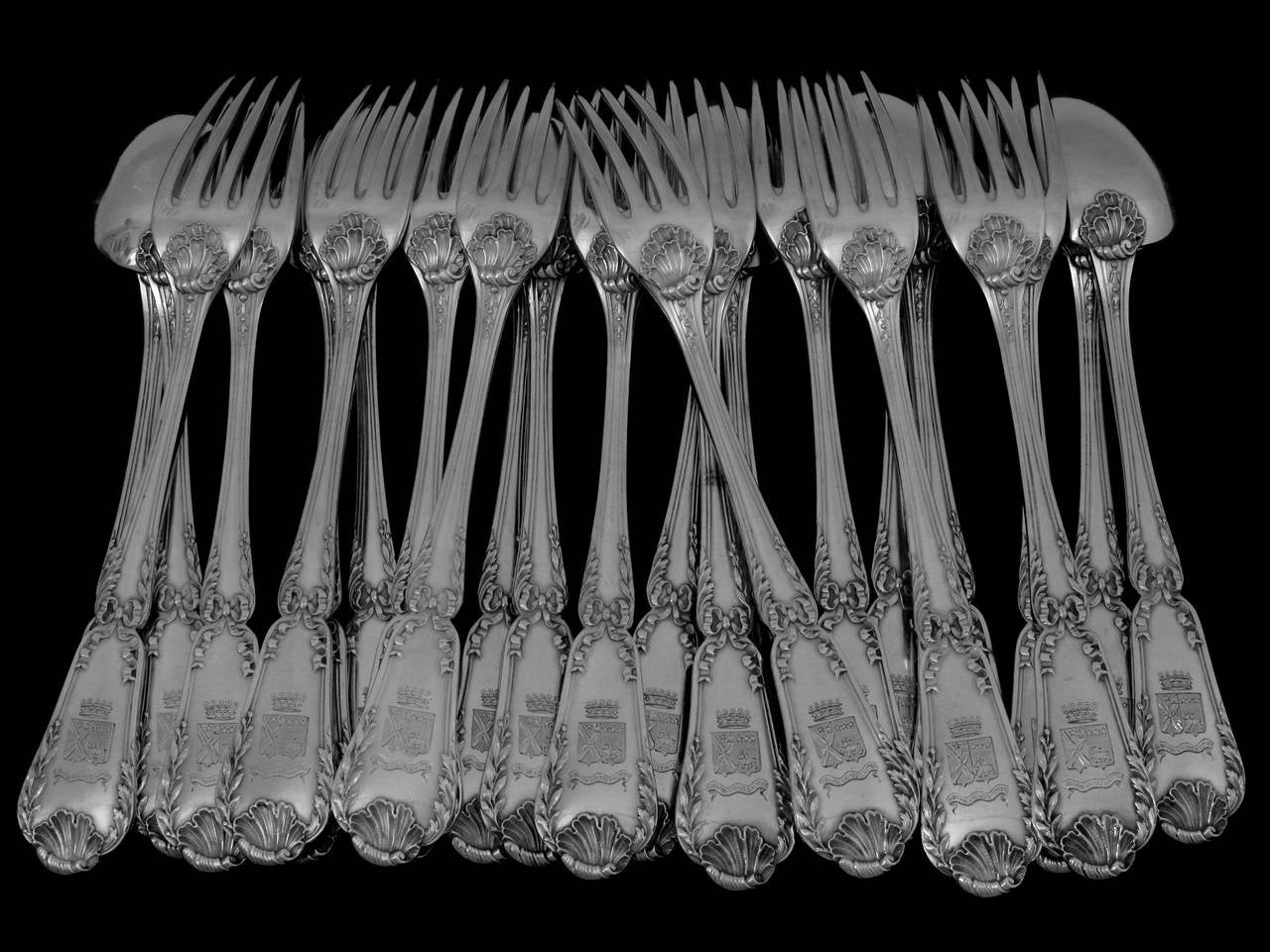 Puiforcat French Sterling Silver Dinner Flatware Set 36 pc w/Chests Baron Crest 3
