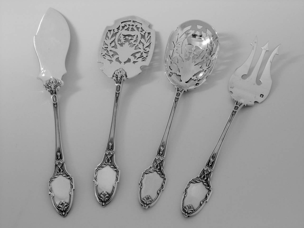 Women's or Men's Gorgeous French All Sterling Silver Hors D'oeuvre Set 4 pc w/box Louis XVI-style