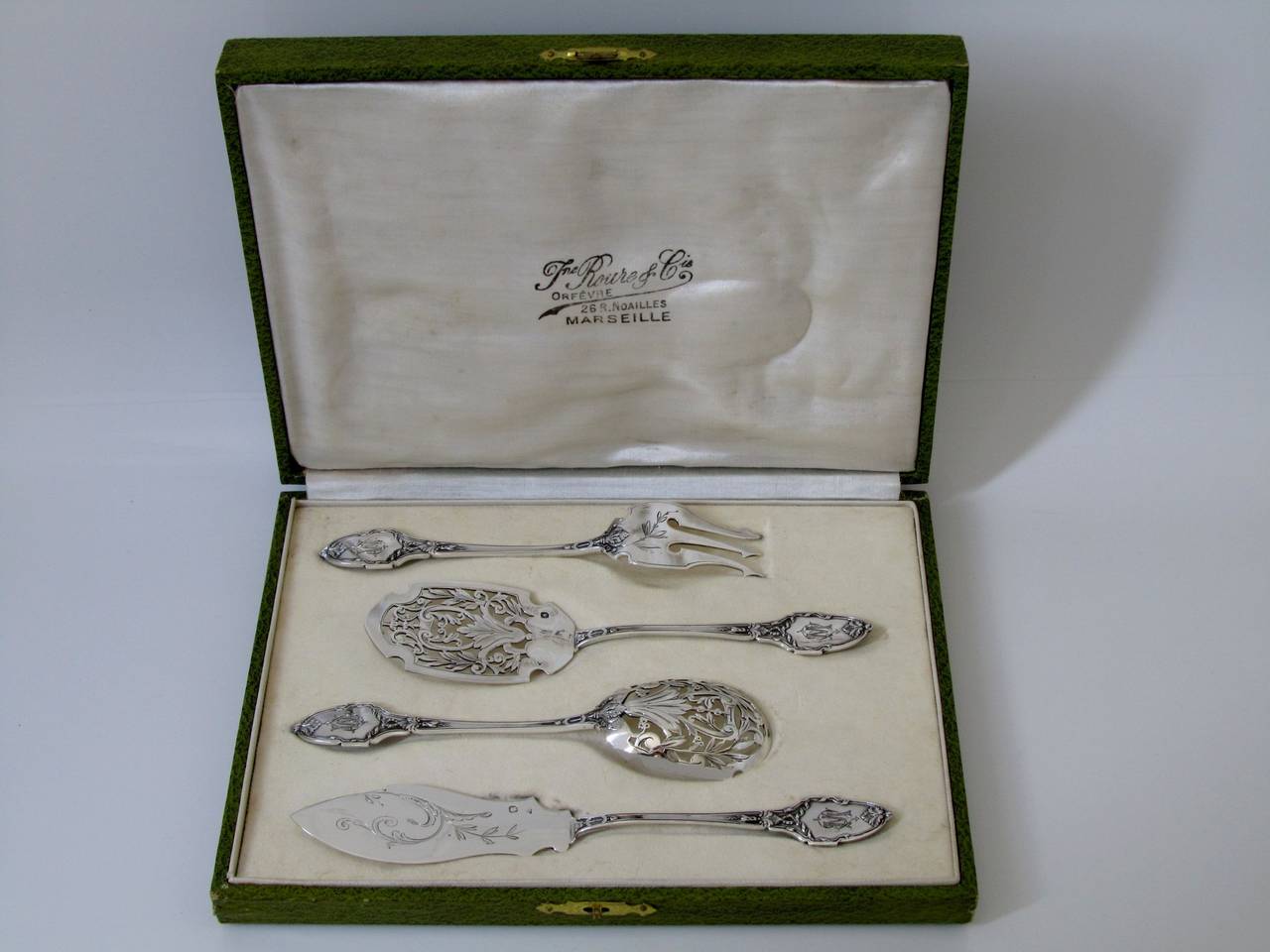 Gorgeous French All Sterling Silver Hors D'oeuvre Set 4 pc w/box Louis XVI-style 4