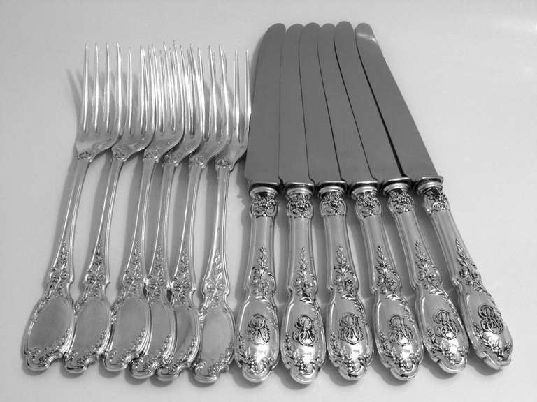 LINZELER French Sterling Silver Dinner Flatware Set 24 pc New Stainless Blades In Good Condition In Triaize, Pays de Loire