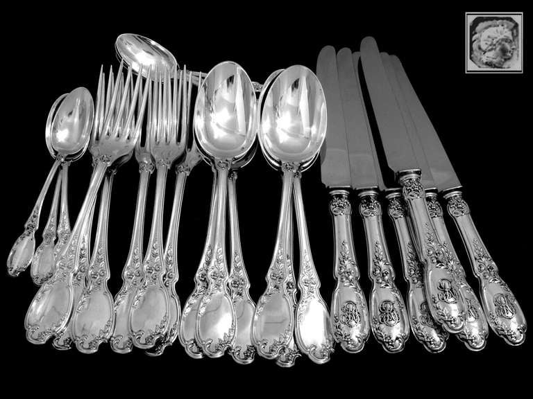 LINZELER French Sterling Silver Dinner Flatware Set 24 pc New Stainless Blades 3