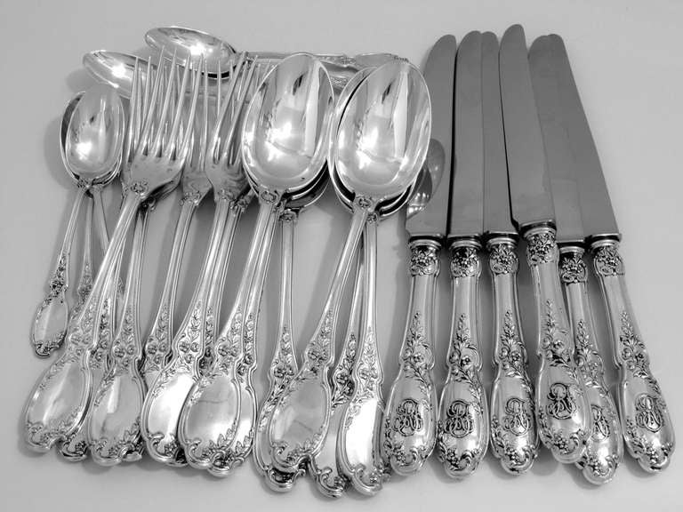 LINZELER French Sterling Silver Dinner Flatware Set 24 pc New Stainless Blades 4
