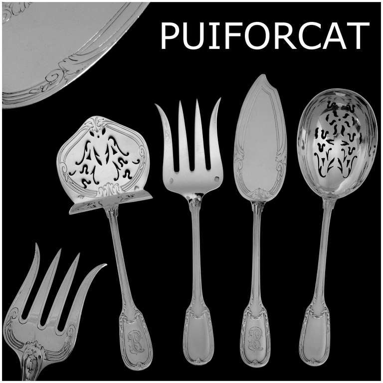 The spatulas are decored in a Neo Classical, Louis XVI style with cross ribbons and of laurels. 

To complete this set, other parts of the same model available : PUIFORCAT French Sterling Silver Dessert Flatware Set 12 pc Neo Classical - three