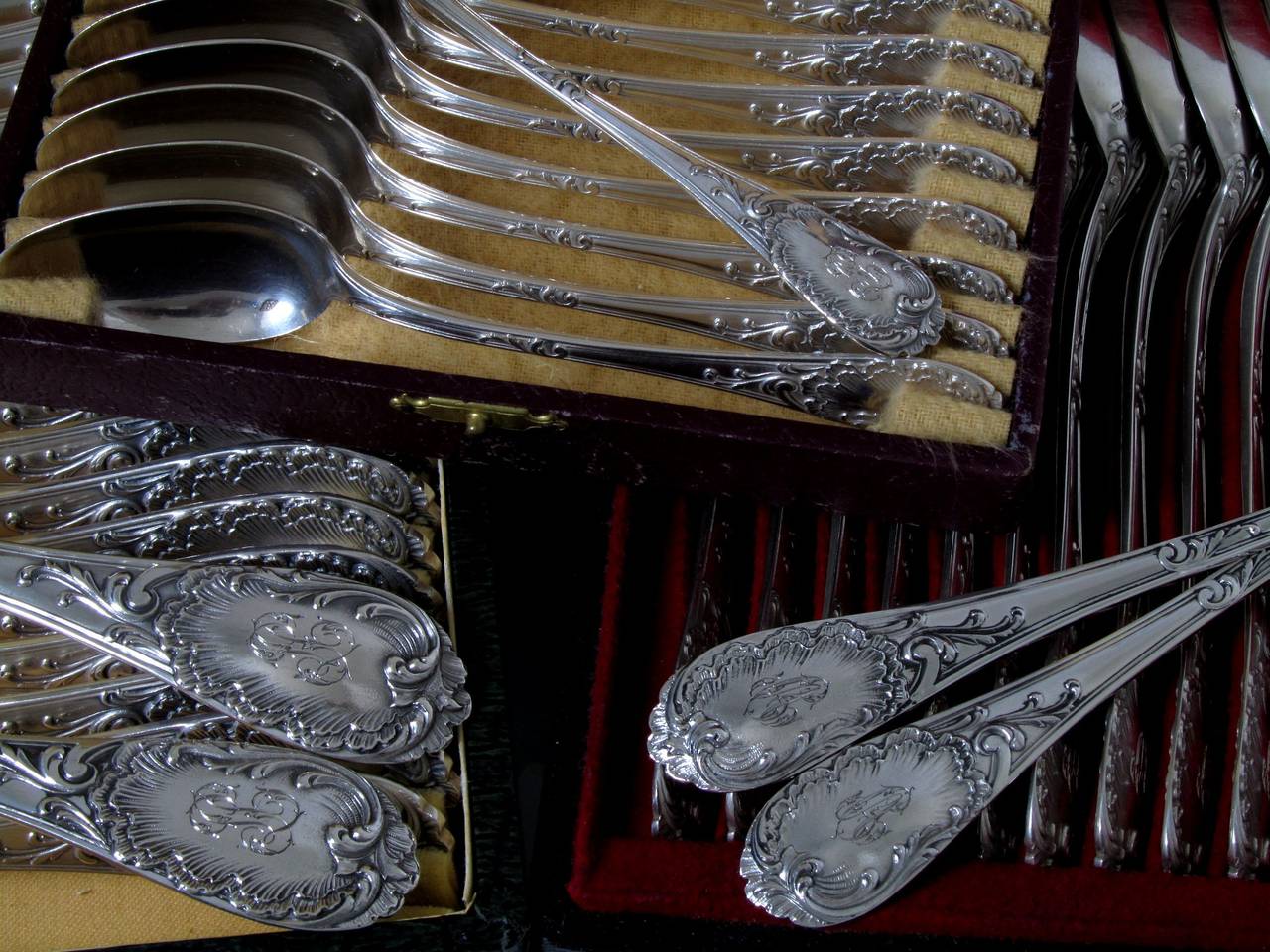 Puiforcat Fabulous French Sterling Silver Flatware Set 60 pc Rococo w/boxes 3