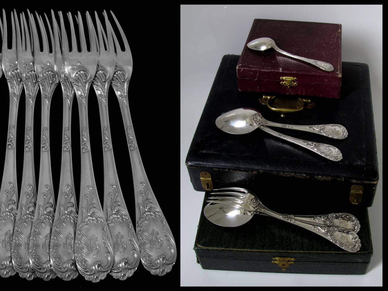 Puiforcat Fabulous French Sterling Silver Flatware Set 60 pc Rococo w/boxes 6