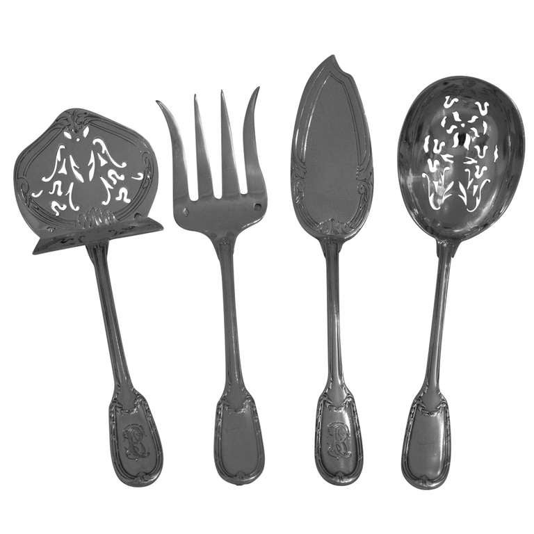 PUIFORCAT French Sterling Silver Hors D'oeuvre Set 4 pc Neo Classical
