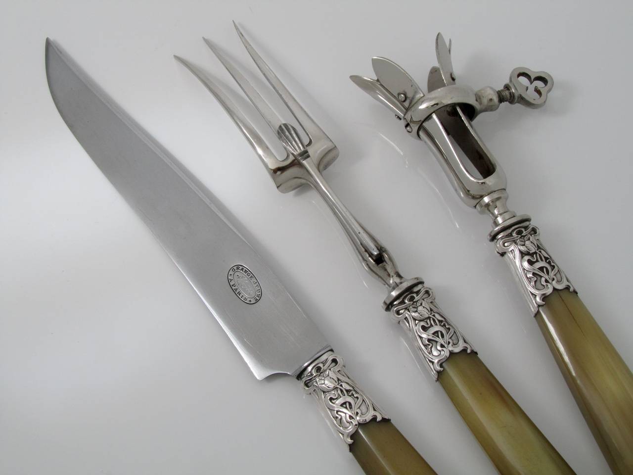 French Horn Sterling Silver Table Knife Set 24 pc w/matching Serving Pieces box For Sale 3