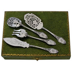 Antique Gorgeous French All Sterling Silver Hors D'oeuvre Set 4 pc w/box Louis XVI-style