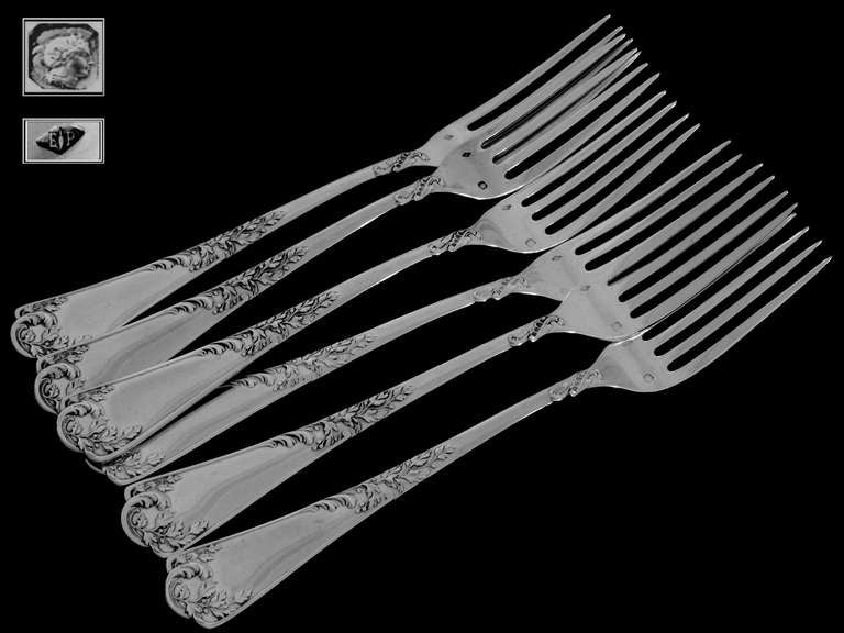 PUIFORCAT French Sterling Silver Dinner Flatware Set 12 pc Rococo 2