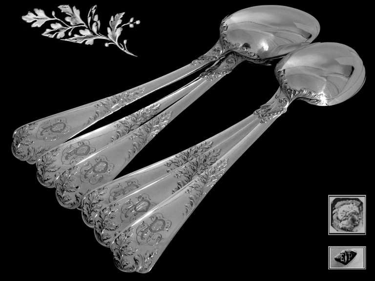 PUIFORCAT French Sterling Silver Dinner Flatware Set 12 pc Rococo 4