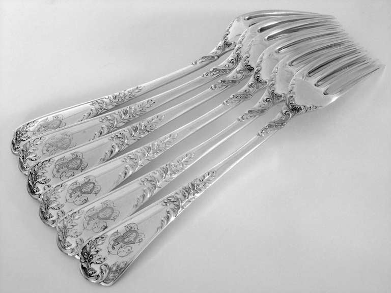 PUIFORCAT French Sterling Silver Dinner Flatware Set 12 pc Rococo 3