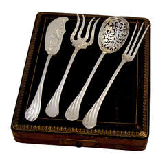 Antique Gorgeous French All Sterling Silver Hors d'Oeuvre Set 4 pc w/original box