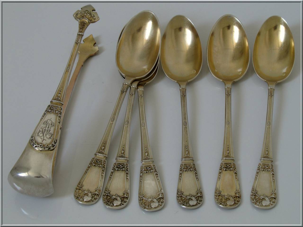 French Sterling Silver Vermeil Flatware Set 145 pc Chest Musical Instruments 2