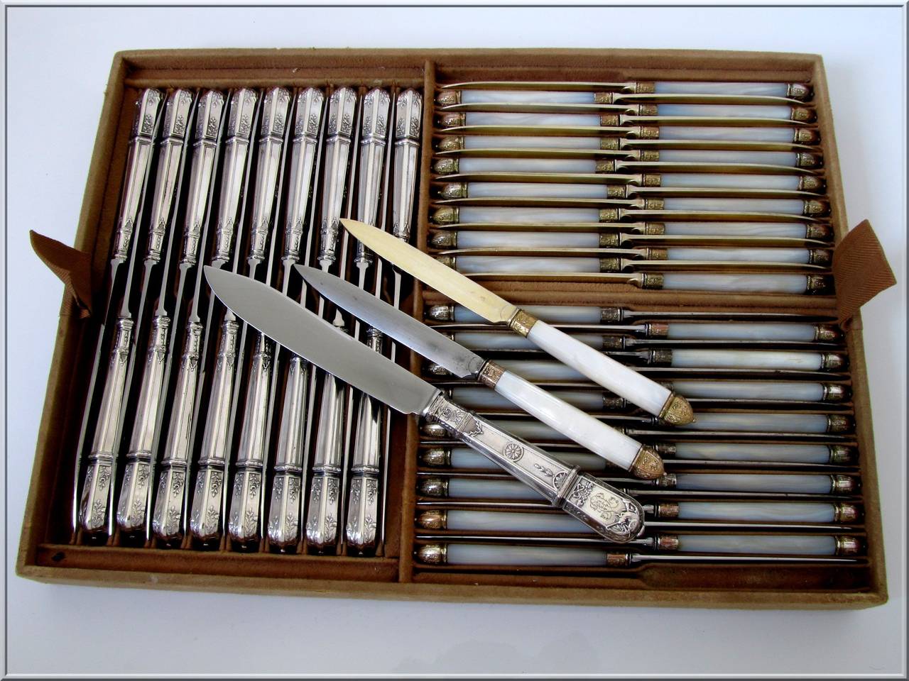 French Sterling Silver Vermeil Flatware Set 145 pc Chest Musical Instruments 1